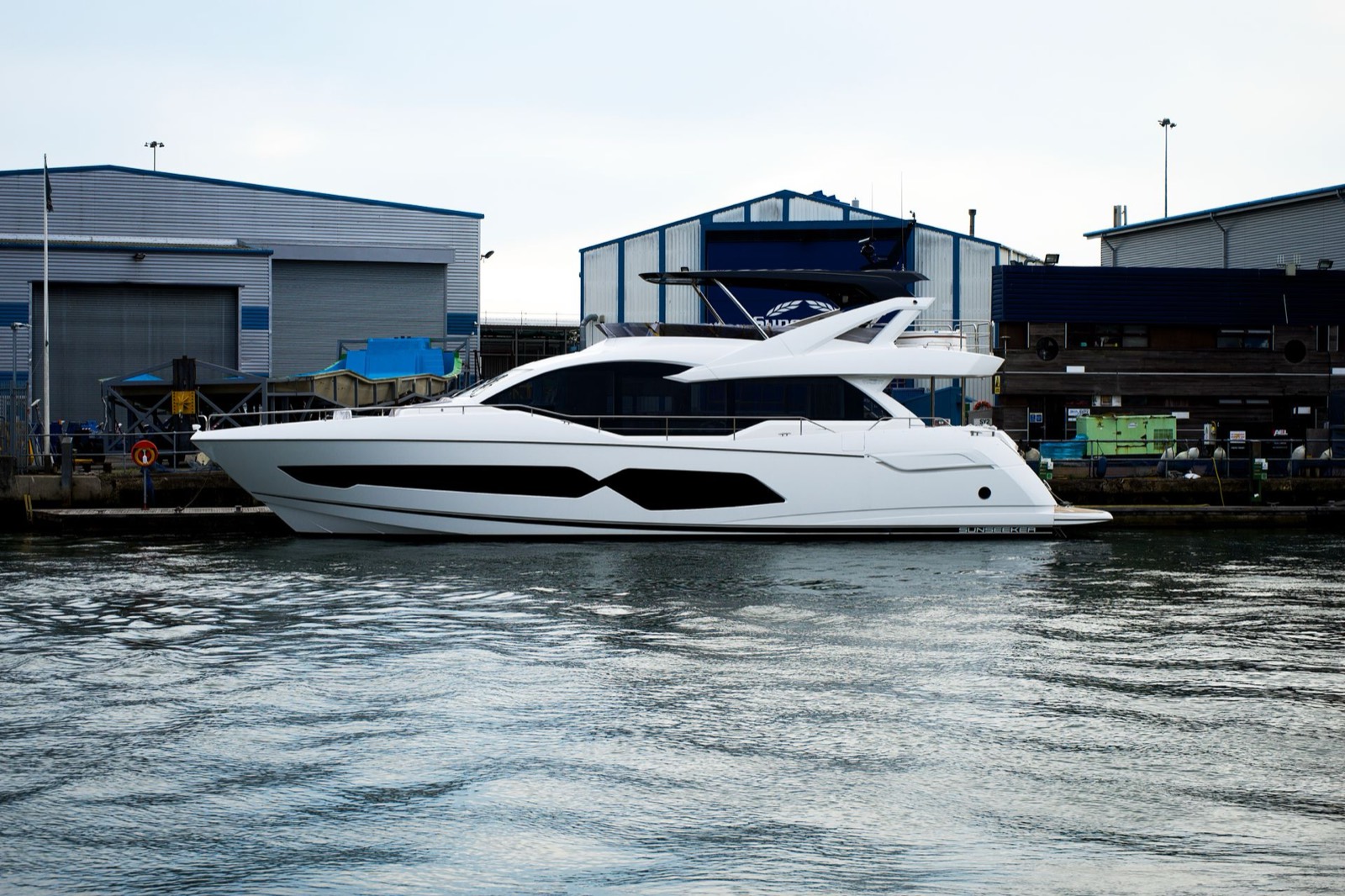 Motor yacht moored at a Pacific Northwest marina